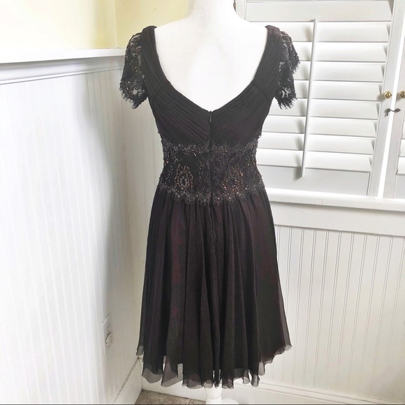 Tadashi Dark Brown Beaded Silk Cocktail Dress Sz 6 - Picture 2 of 8